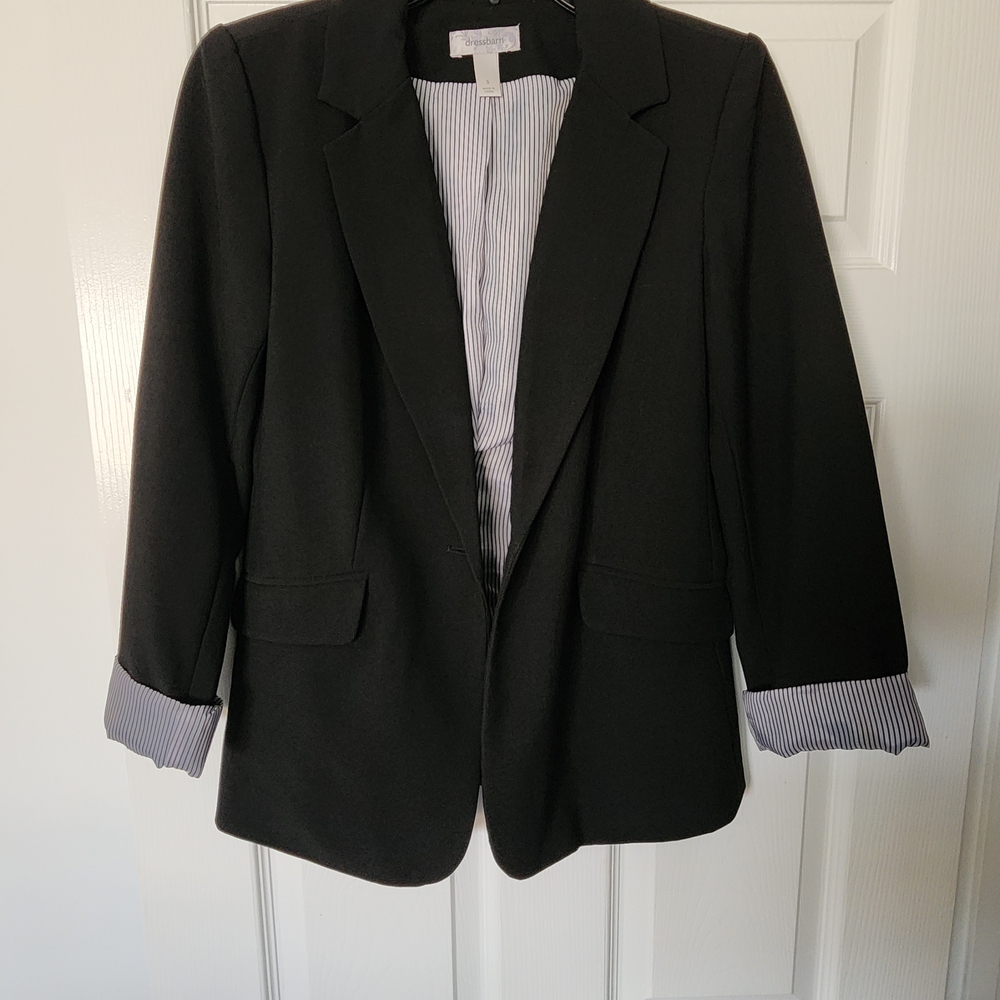 Dressbarn Black Blazer with Striped Lining
